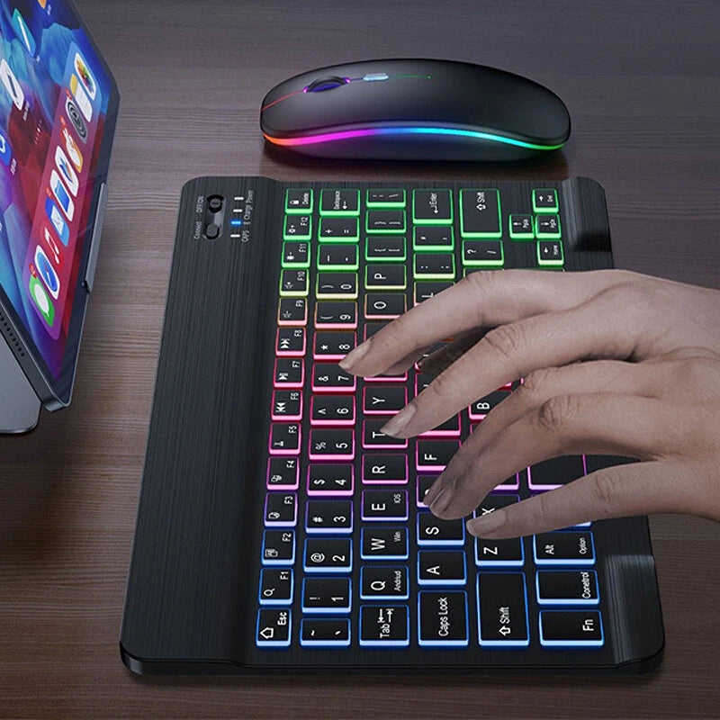 RGB bluetooth Keyboard and Mouse Kit for Phone Tablet Laptop Portable Rechargeable Keyboard Mouse Combo with Silent Click