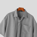 INCERUN Men Shirts Fashion Check Print Lace Up Lapel Shirt with Side Pocket Top Casual Daily Men Clothing