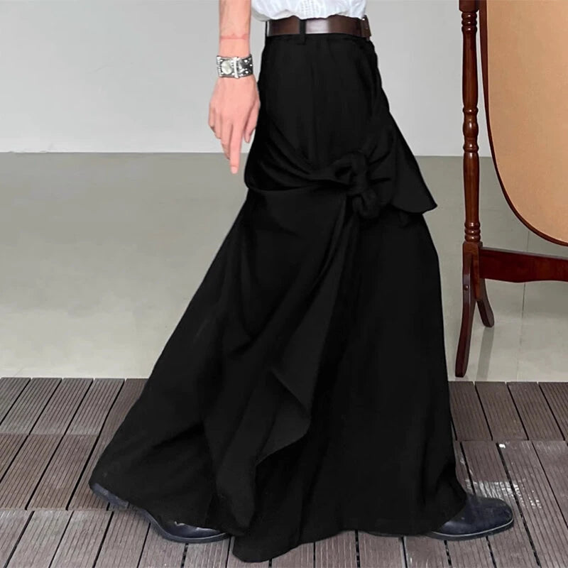 INCERUN Mens Pant Irregular Splicing Solid Color Men Pant Skirt Fashion Solid Color Streetwear Male Trousers