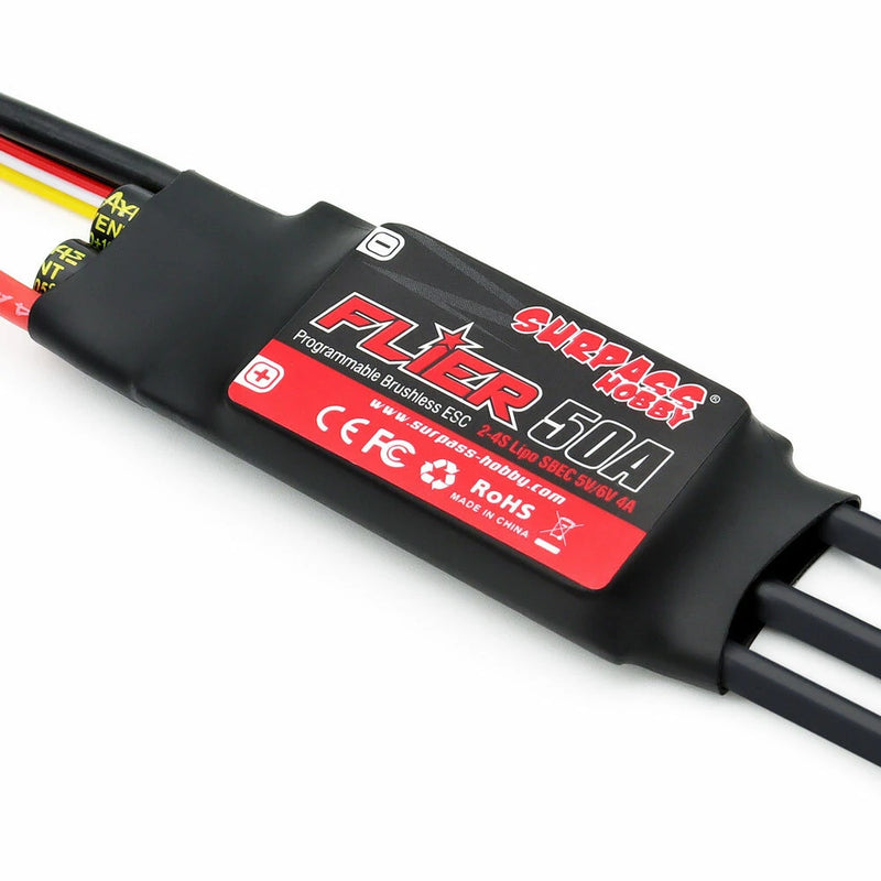 SURPASS-HOBBY FLIER Series New 32-bit 50A Brushless ESC With 5V/6V 4A SBEC 2-4S Support Programming for RC Airplane