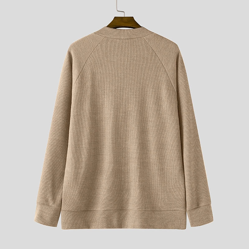 INCERUN Mens Knit V-Neck Long-Sleeve Cardigan Solid Color Comfortable Versatile Men Clothing Fashion Outwear