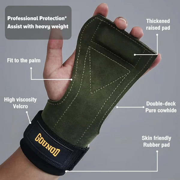 GOUNOD 1Pair Cowhide Sports Fitness Non-slip Palm Wrist Protection Grip Pads for Gym Weightlifting Training Dumbbell Pull-Up