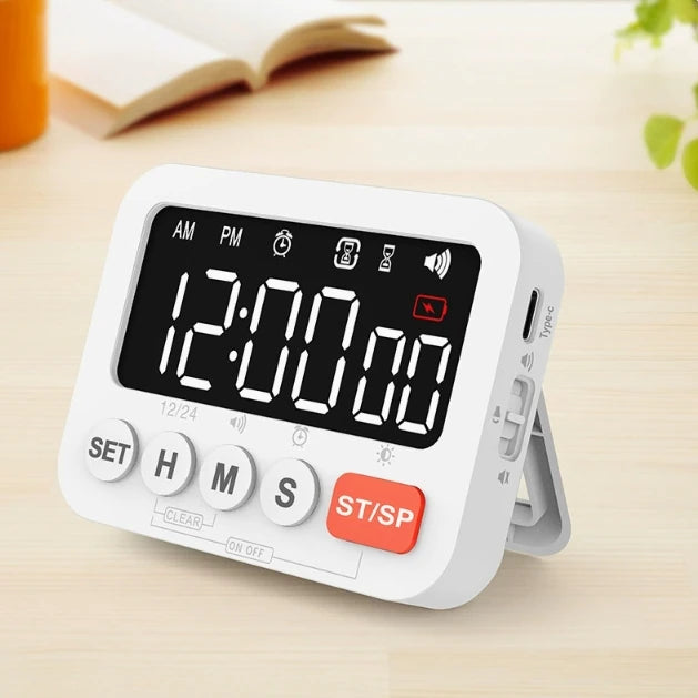 LED Digital Display Alarm Clock Timer Clock Timer Kitchen Baking Countdown Timer Time Reminder with 4 Brightness Levels Adjustment