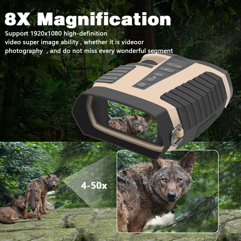 Binoculars with Camera Night Vision Scope 4X Optical Zoom 8X Digital 3" LCD Screen 2.5K Video 3W IR Waterproof IP65 for Hunting Outdoor Telescope