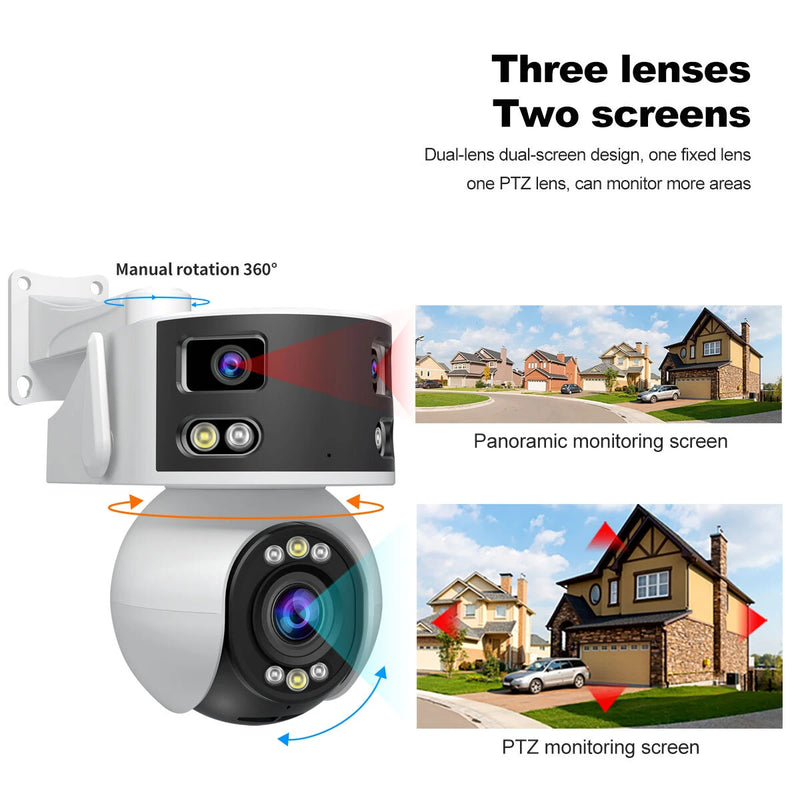 Srihome SH055 8MP WIFI IP Camera 5X Zoom Three Lens Two Screen AI Humanoid Detection Night Vision Two-way Intercom HD PTZ Home Security CCTV Monitor Cameras