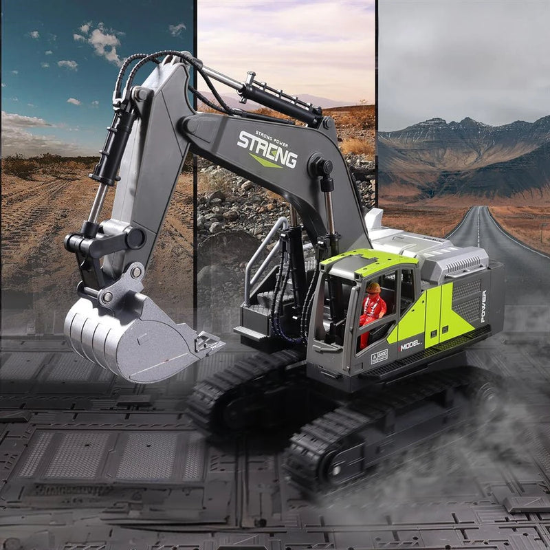HJ Models 689-714A 1/16 2.4G 16CH RC Car Excavator Engineering Vehicles Alloy Bucket Digging 680 Rotation Spray LED Light Sound RTR Toys
