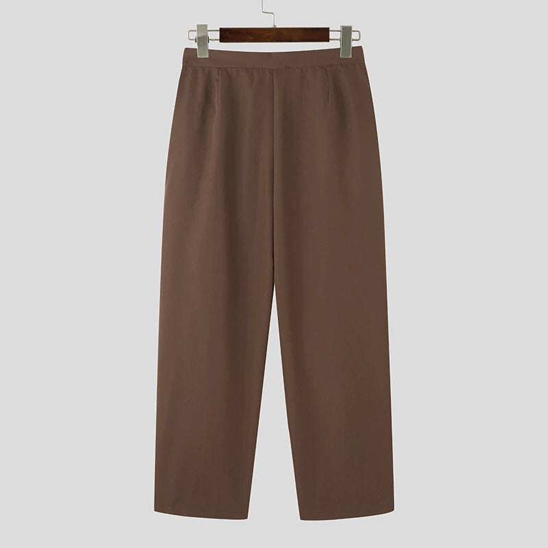 INCERUN Mens Pant Pleated Solid Color Trousers Casual Trendy Korean Pleated Solid Color Casual Pants