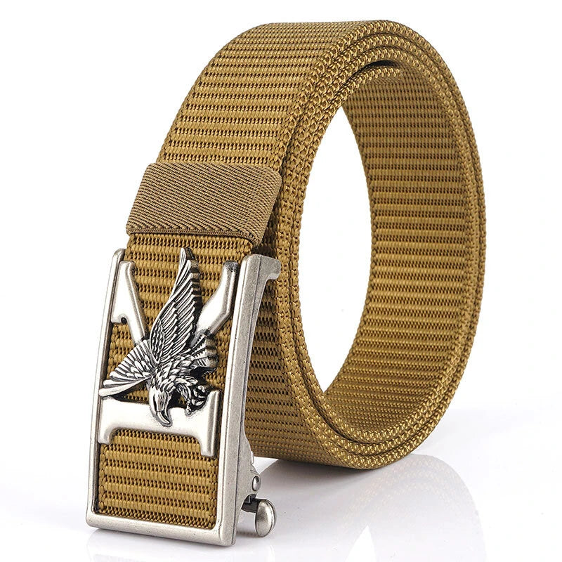 ENNIU 125cm Men's Tactical Nylon Belt Adjustable Luxury Eagle Metal Automatic Buckle Canvas Belts Casual Sports Belts