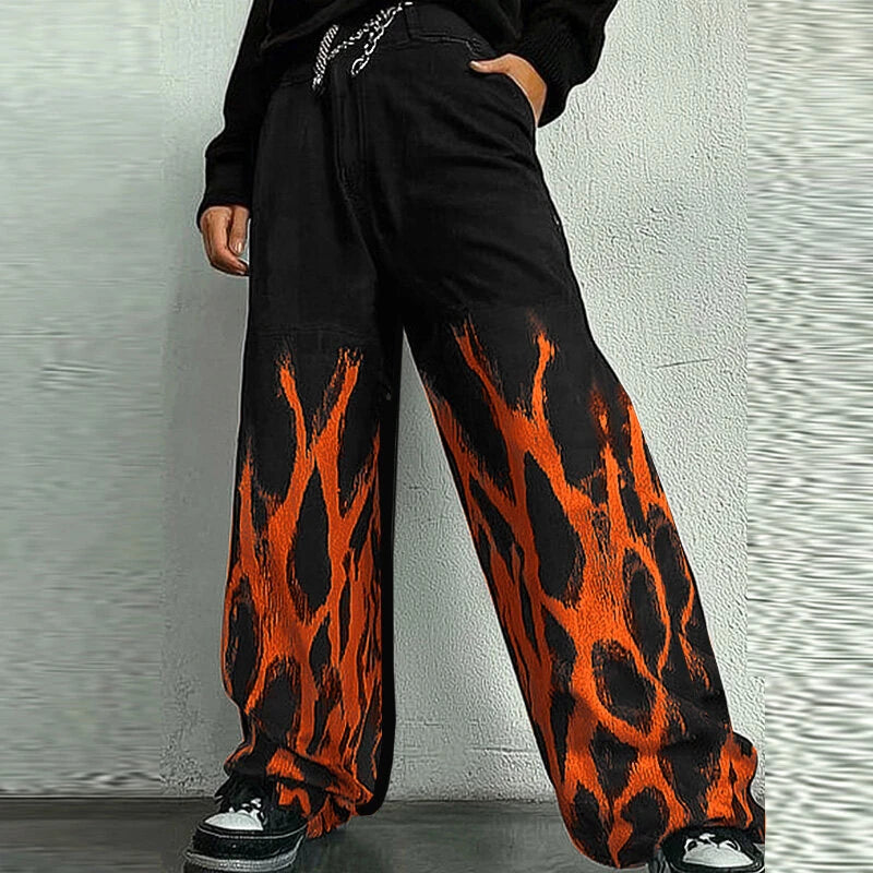 INCERUN Mens Casual Print Color Block Pant Zipper Button Casual Loose Fit Long Pants with Pockets for Men S-5XL