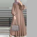 ZANZEA Women Ethnic Stylish Solid Crew Neck Maxi Dress Elegant Lantern Sleeves A-Line Dress