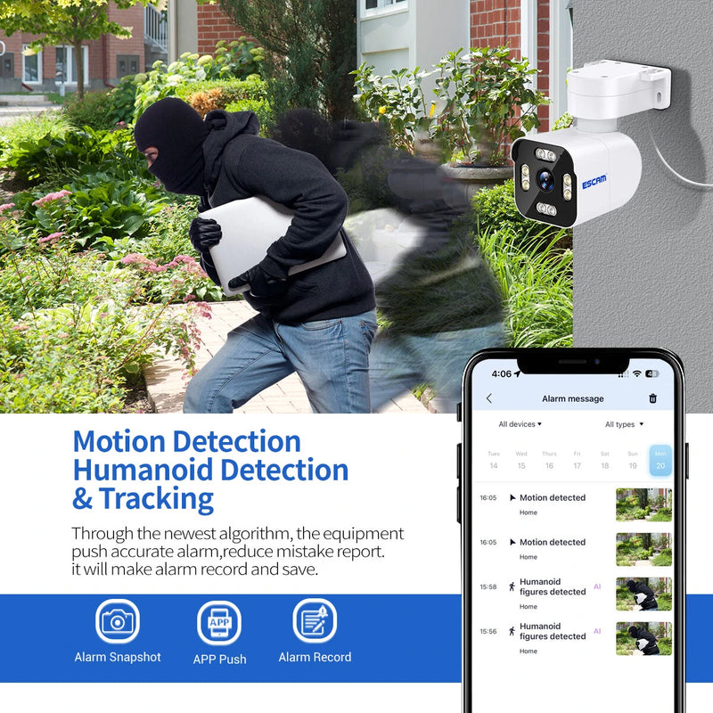 ESCAM PT303 3MP WiFi IP Alarm Camera Wireless Color Night Vision Human Detection Two Way Audio IP66 Audible Alarm H.265 APP Control PTZ Cameras