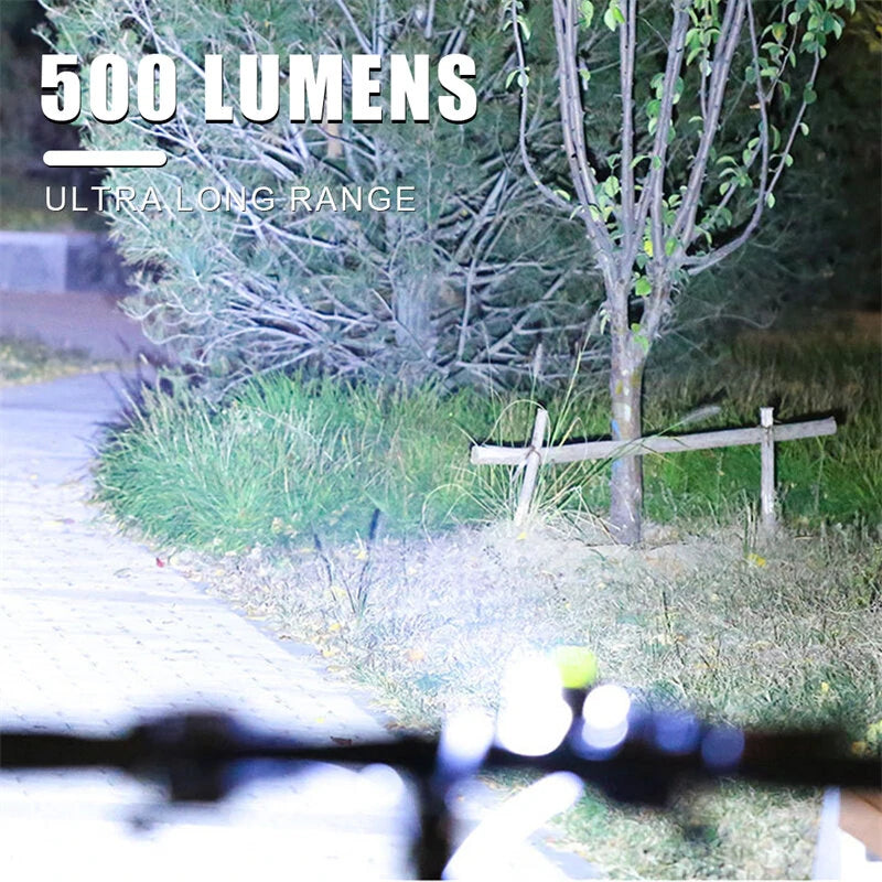 3 in 1 Multifunctional Bike Headlights 12 LED Beads 500Lm Brightness 140dB Bell Alarm 1800mAh Battery Display Power Bank IPX65 Waterproof USB-C Rechargeable 360-degree Adjustment Bicycle Front Light for Night Cycling