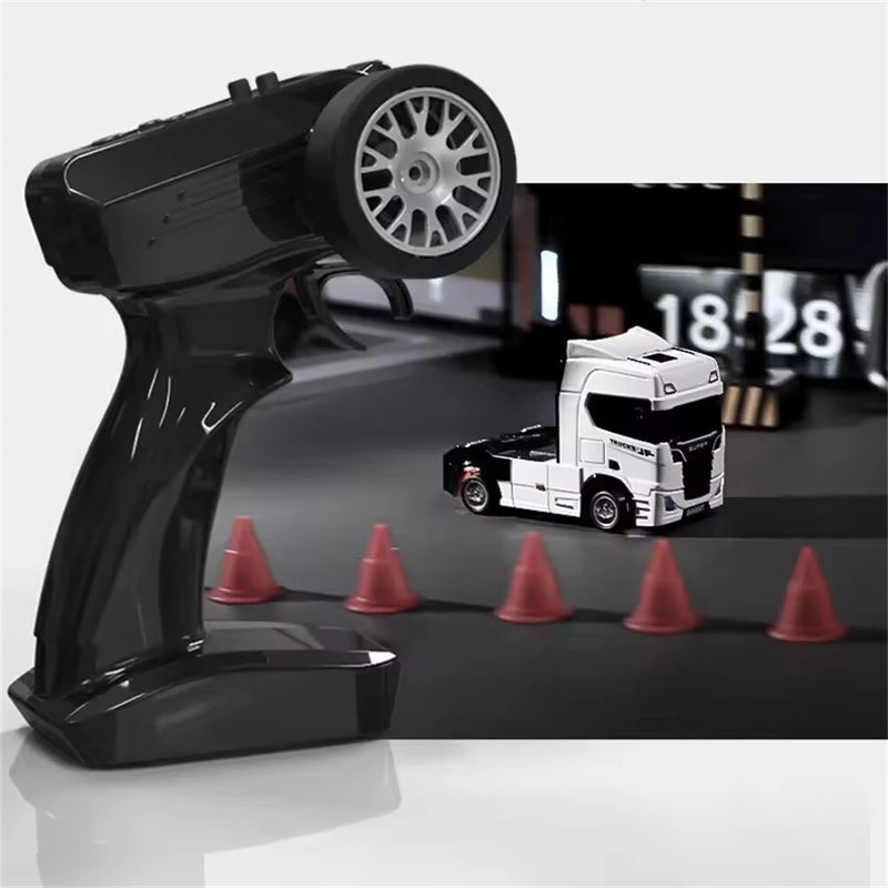 S917 RTR 1/43 2.4G 4WD Mini RC Car Tractor Semi Truck Built-In Gyro Full Proportional Drift Dual Speed LED Lights Racing Vehicles Models Engineering Remote Control Toys