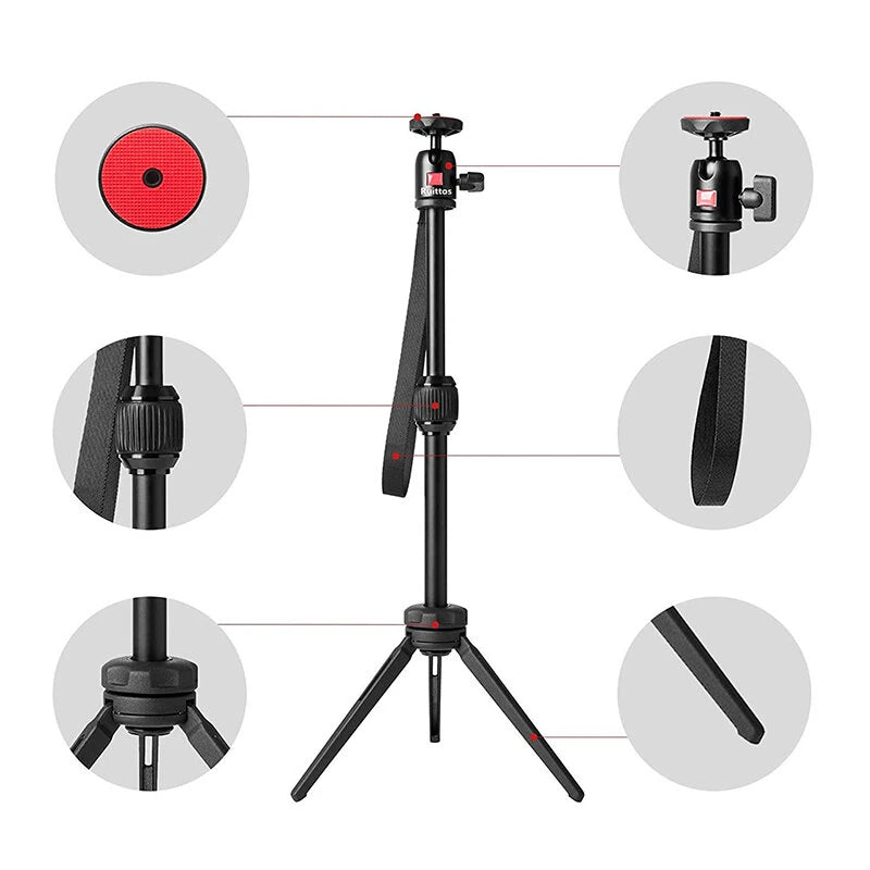 MT-10 Mini Aluminum Tripod Projector Stand 2 Section Tabletop Tripode with Gimbal Ball Head for SLR DSLR Camera Phone Photography Travel Tripe Holder