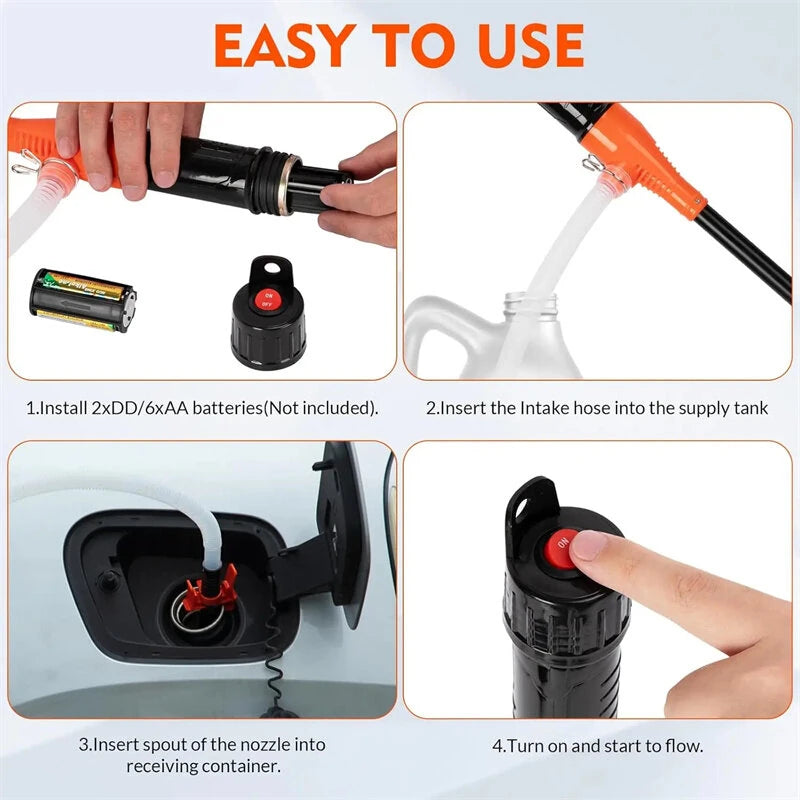 Portable Electric Oil Pump Battery-Operated Liquid Transfer Siphon 2.4 Gallons Per Minute for Gas Diesel Kerosene Water Efficient Flow Control