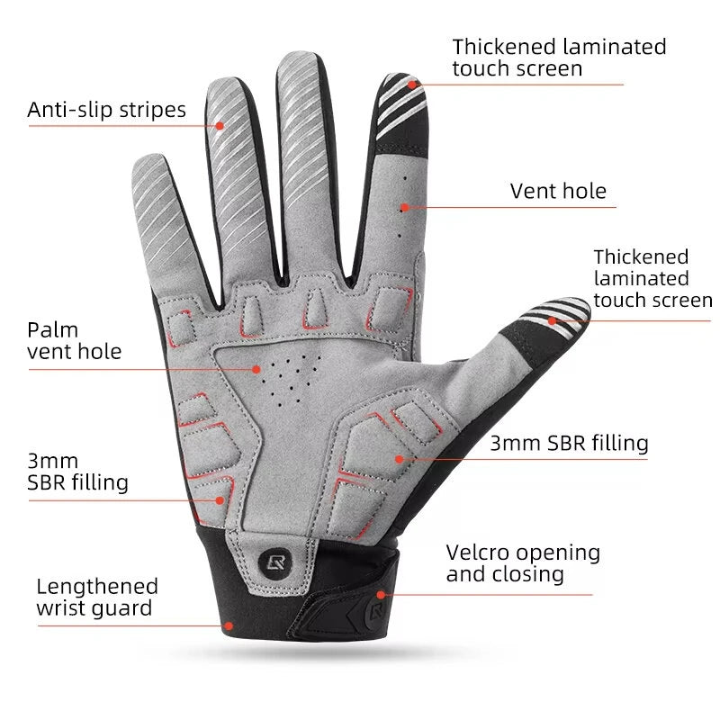 ROCKBROS Winter Warm Bike Glove Windproof Fleece Long Finger Touch screen Outdoor Sports for Running Riding