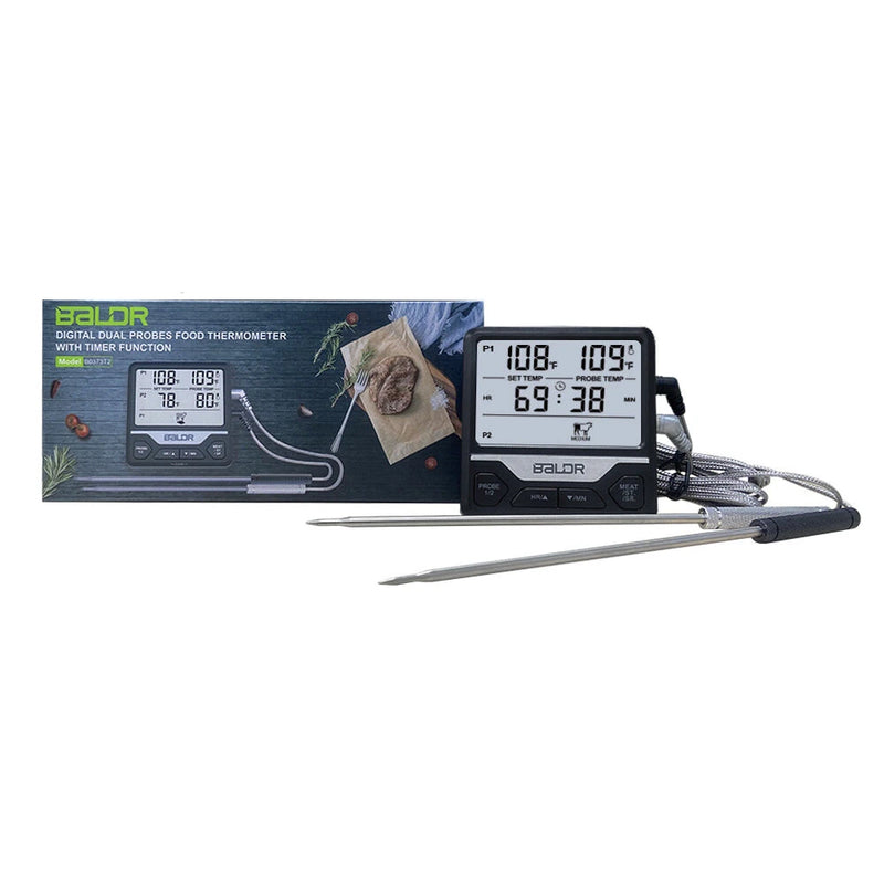 BALDR Split Dual Probe Food Thermometer Large Screen Electronic Food Thermometer Intelligent Split Digital Display Dual Probe Barbecue Fork Temperature Warning