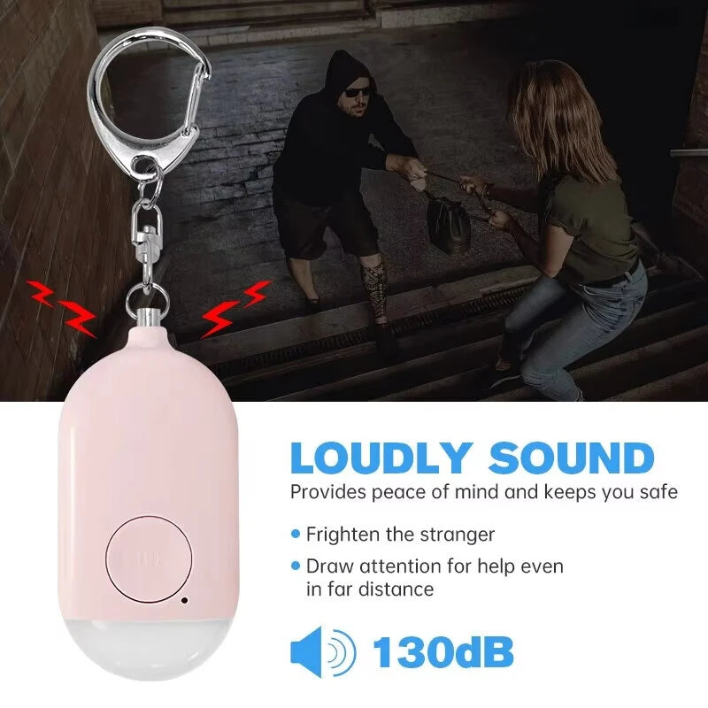 Intelligent SOS Personal Alarm Self Protection Keychain 130dB Loud Safety Panic Button Or Pull Pin Alert Waterproof Device with Flashlight for Kids Elderly Women