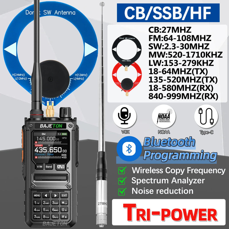 BAJETON BJ-7800 10W Walkie Talkie Long Range SW MW LW AM SSB CB Receive Wireless bluetooth Programming NOAA Two Way Radio
