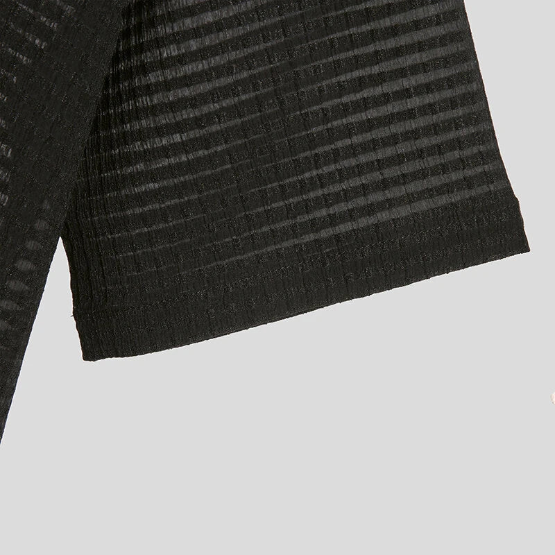 INCERUN Mens Shirt Solid Color Slightly Transparent Lapel Shirt Casual Short Sleeve Breathable Top Summer Daily Male Clothing