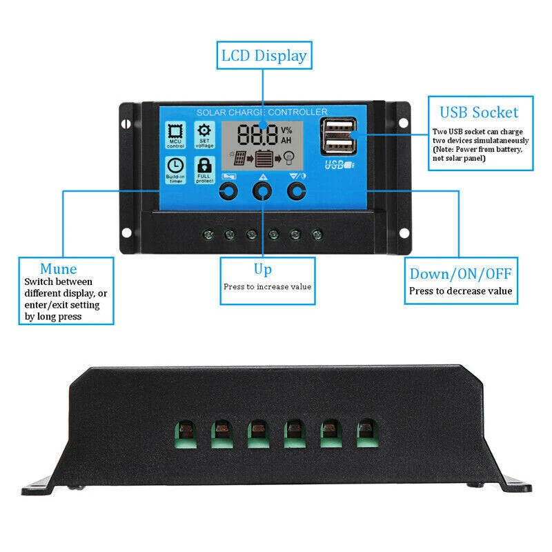 12V Solar Panel 200W Dual USB 5V Solar Panel Battery Charger Controller Camping Hiking Monocrystalline Solar Cell Boat Car Home