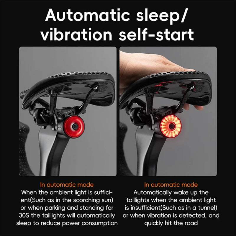 ROCKBROS Q0 Qzero Bicycle Taillight Smart Auto High Brightness Brake Sensing Waterproof LED USB Charging Bike Rear Light for Mountain Road Night Ride