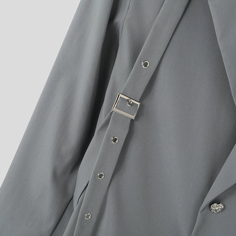 INCERUN Mens Lace-Up Design Long Sleeve Blazer Fashion Loose Fit Solid Color Casual Suit for Male