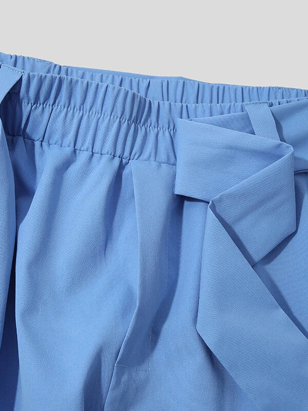 INCERUN Men Pants Fashion Solid Color Bow Knot Trousers Men Streetwear Elastic Waist Harem Pants