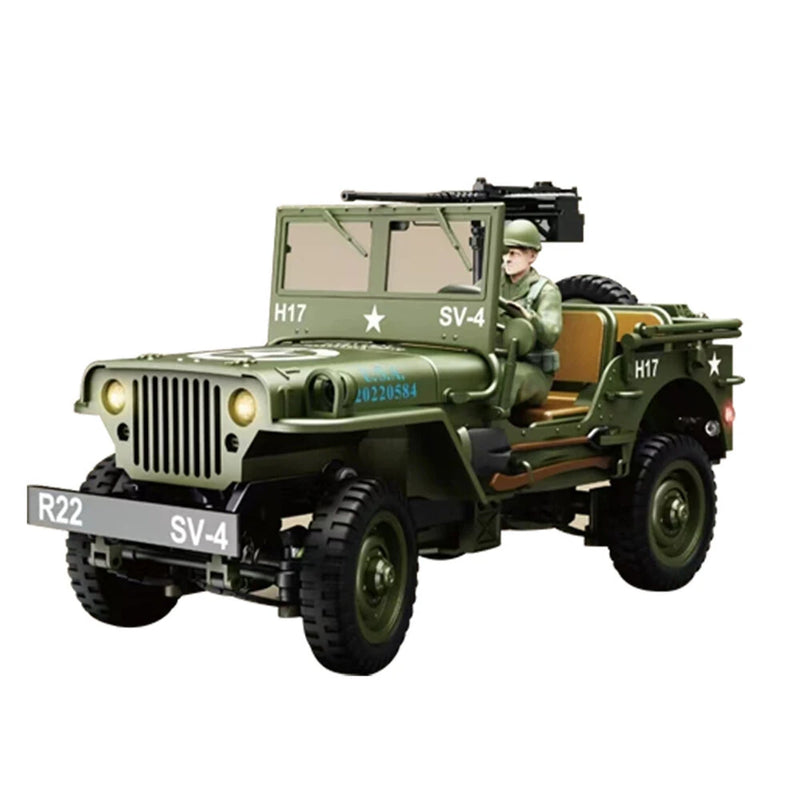LUXINGZHE 2506-1 RTR 1/16 2.4G 4WD 1941 Willys MB for Jeep Military Truck Off-Road Climbing LED Light Alloy Body Shell Metal Frame Drive Shaft Gear Rock Crawler Full Proportional Retro Simulation Vehicles Models Toys