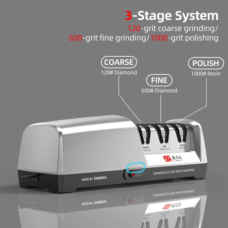 Household Automatic Multifunctional Quick Sharpener Electric Knife Sharpener 3-Stage System 15-20 Degrees Stainless Steel Kitchen Knive Sharpening Polishing