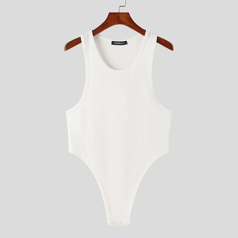 INCERUN Men Tank Top Fashion Simple Solid Color Jumpsuit Vest Male Tanks Sleeveless Summer Streetwear S-5XL