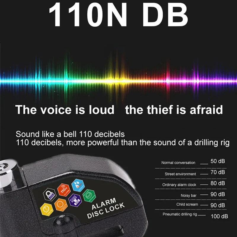 ROBESBON Bicycle Disc Brake Lock 110dB Loud Alarm Anti-thief Protection Aluminum Alloy Waterproof Reminding Rope Lock for Bike Motorcycle
