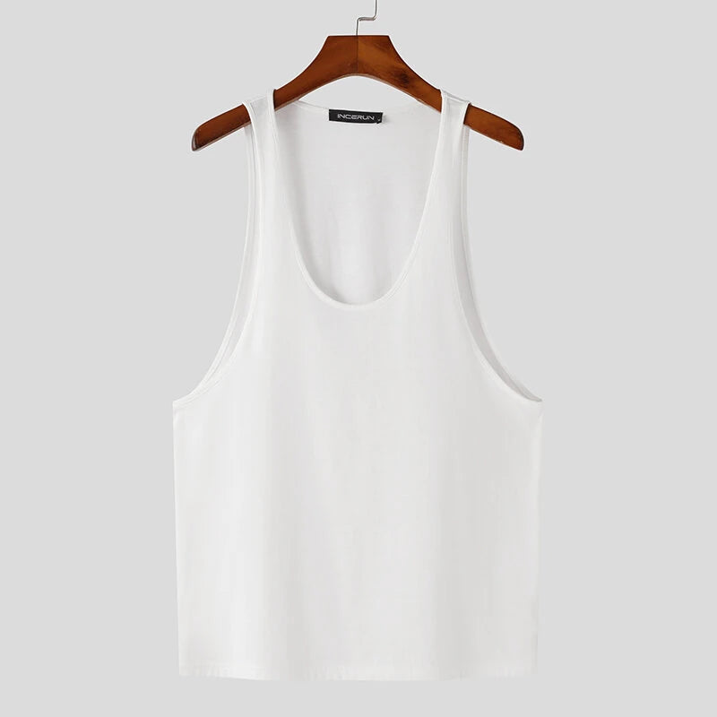 INCERUN Mens Tank Top Solid Color Sport Tanks Scoop Neck Tank Top Summer Comfy Gym Sleeveless Top
