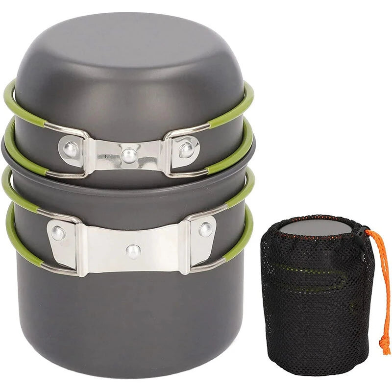 Lightweight Aluminum Alloy Camping Pot Hiking Picnic Tourist Tableware Set Outdoor Stove Pot Pan Plastic Bowl Outdoor Cookware