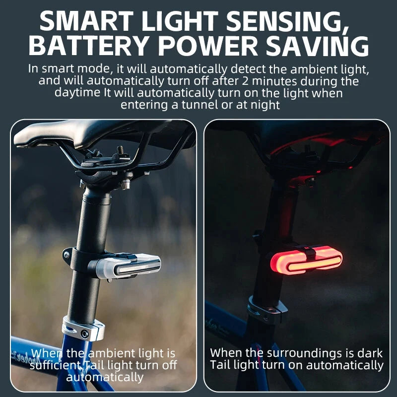 ROCKBROS REX01 Smart Brake Sensing Bike Taillight 500mAh Battery  5 Light Modes USB-C Rechargeable IPX6 Waterproof Bicycle Rear Light with Wireless Remote for Cycling