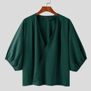 INCERUN Mens Shirts Fashion Big V-neck Bubble Short Sleeve Top Shirts Summer Fashion Party Top Shirts Male Clothing