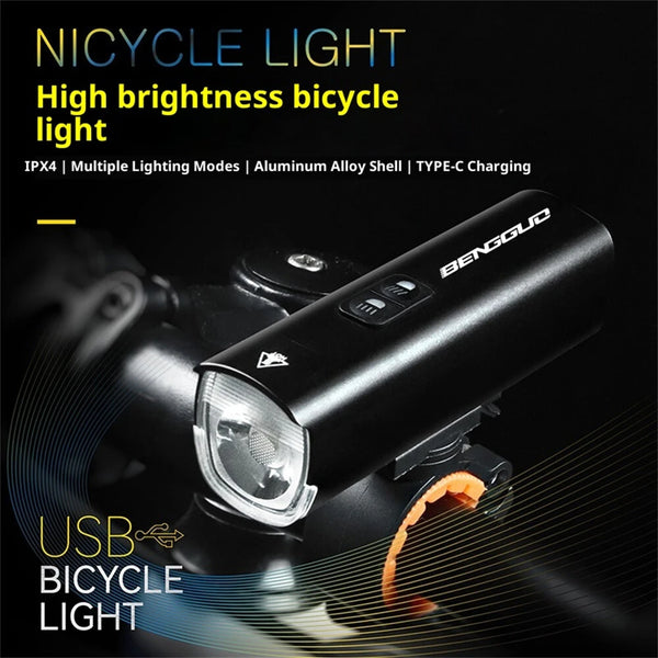 BENGGUO 1100LM Bicycle Headlight High-brightness IPX4 Waterproof Type-C Charging 8 Modes Bike Front Light for MTB Night Riding Safety