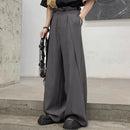 INCERUN Men Wide-leg Solid Color Casual Pants with Pockets Cropped Design Zipper Botton Trousers Plus Size