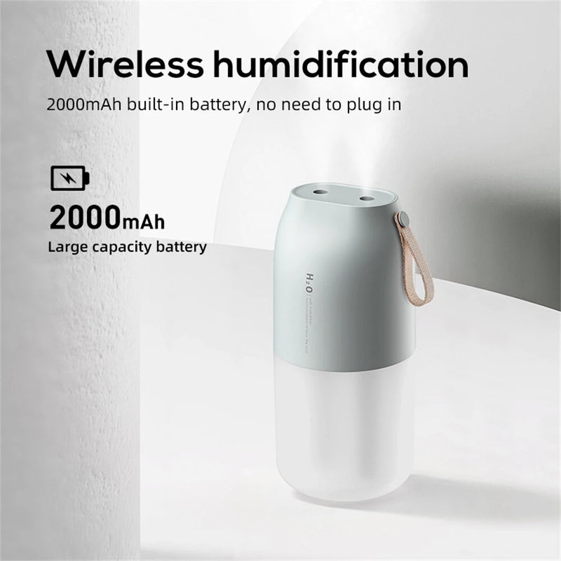 Tevorex 300ml Dual Sprayer Air Humidifier 2000mAh USB Rechargeable Battery Wireless Aroma Mist Maker Fogger Diffuser Light Umidificador