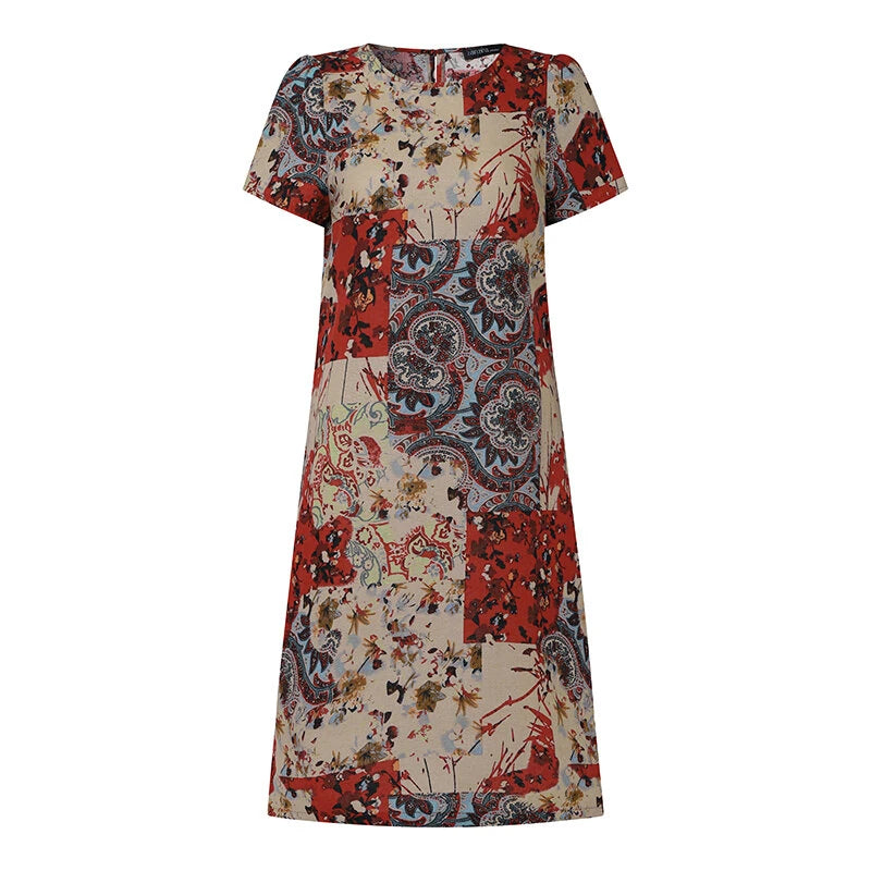 ZANZEA Women Chic Printed Short Sleeve Dress Plus Size Loose Fit, Perfect for Work & Everyday