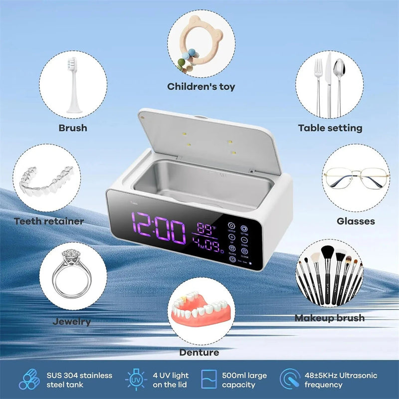 Tevorex Multi-Function Ultrasonic Jewelry Cleaner with 48KHz High-Frequency Vibration, Smart Touch Control, and Stainless Steel Tank Cleaning for Glasses, Watches & Accessories