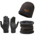 3pcs/set Women Men Winter Hat and Glove Sets Warm Knit Hat Snow Ski Skull Cap with Visor and Touch Screen Mittens Texting Gloves Set