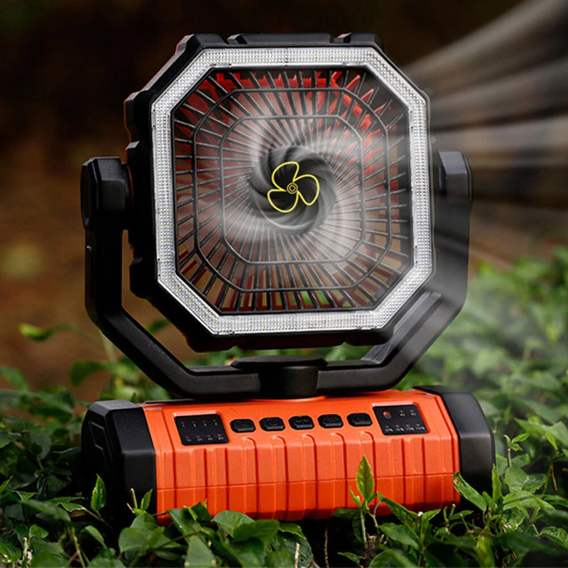 IPRee Camping Portable Desk Fan with LED Light, 20000mAh Battery Rechargeable Quiet Camping Fan, Battery Operated with Hanging Hook for Home Bedroom