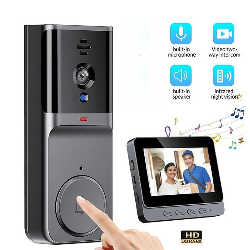 M16S Smart Visual Doorbell with 4.3-inch Display Screen Infared Night Vision Two-way Intercom Cat Eyes Video Door Bell Free-Hole Design