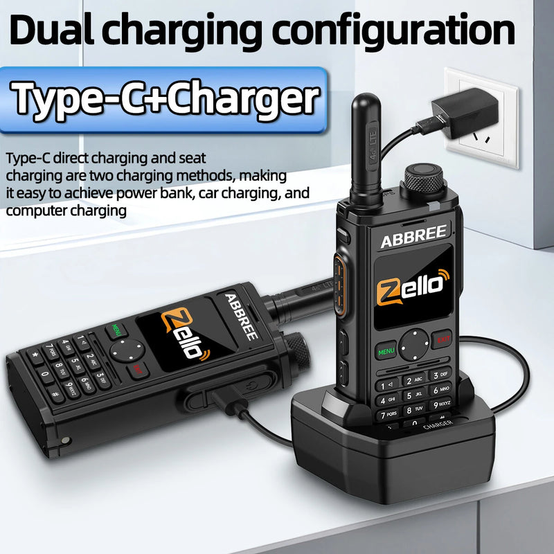 ABBREE GP-298 Public Network Walkie Talkie 4G LTE Android 5.1 WiFi Bluetooth Long Range 5000mAh Two-Way Radio Group Call Noise Cancellation Global POC Zello Compatible Sim Card