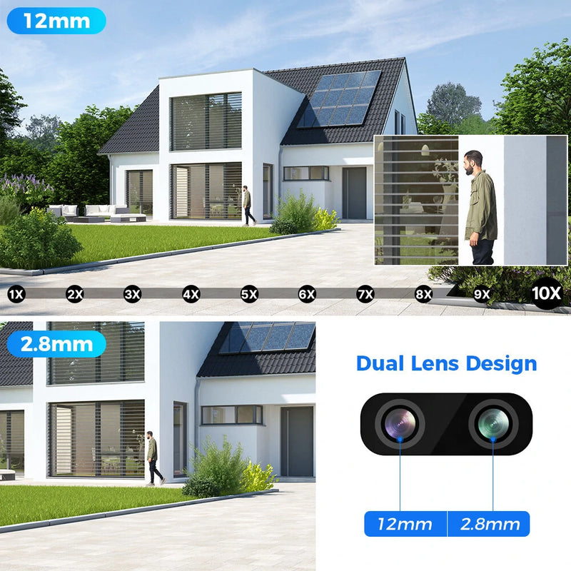 Hiseeu 4MP+4MP Dual Lens PTZ POE IP Camera 8X Zoom Full Color Night Vision 2-Way Audio H.265+ IP65 Waterproof CCTV Security Video Surveillance Camera