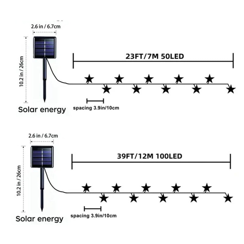 IPRee 7/12M Outdoor Solar String Lights 50/100LED Star String Lights 8 Mode Waterproof Solar Fairy Lamp for Garden Wedding Party Decor