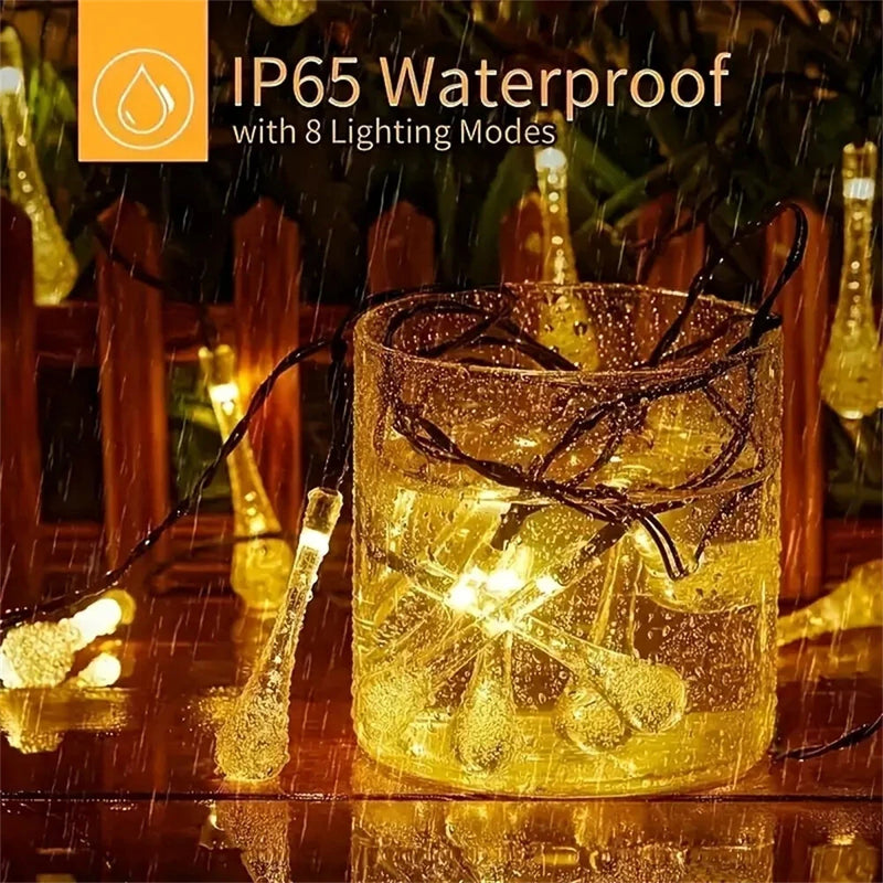 IPRee 7 Meter/50 LED Solar Droplet Lights String Outdoor Waterproof Garden Lawn Paths Fencing Wedding Party Holiday Decora Solar Powered Light