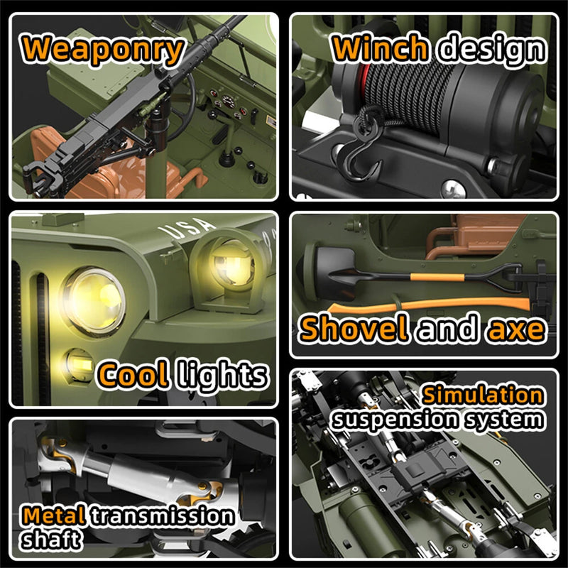 HG TRASPED HG4-58 RTR 1/14 2.4G 4WD RC Car Willys Military Truck for Jeep Off-Road Climbing LED Light Sound Winch Two Speed Metal Frame Rock Crawler Full Proportional Vehicles Models Toys