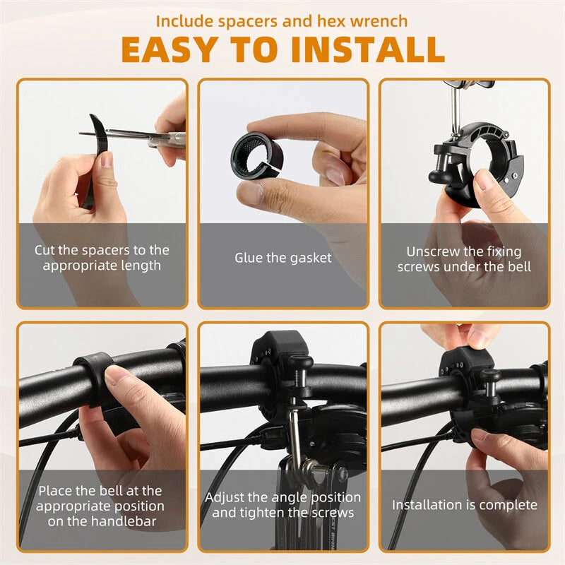 WEST BIKING 85 dB Mini Bicycle Bell Ring Fits 22.2-31.8mm Handlebars Clear Ringtone Aluminum Alloy Invisible Bell for MTB Cycling Safety